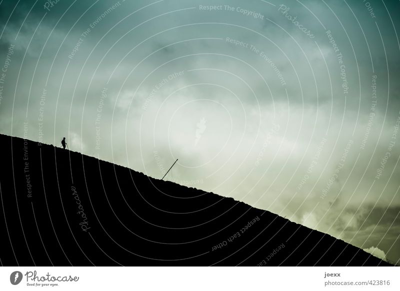 After the summit 1 Human being Nature Sky Clouds Weather Hill Mountain Going Walking Blue Green Black White Lanes & trails Colour photo Subdued colour