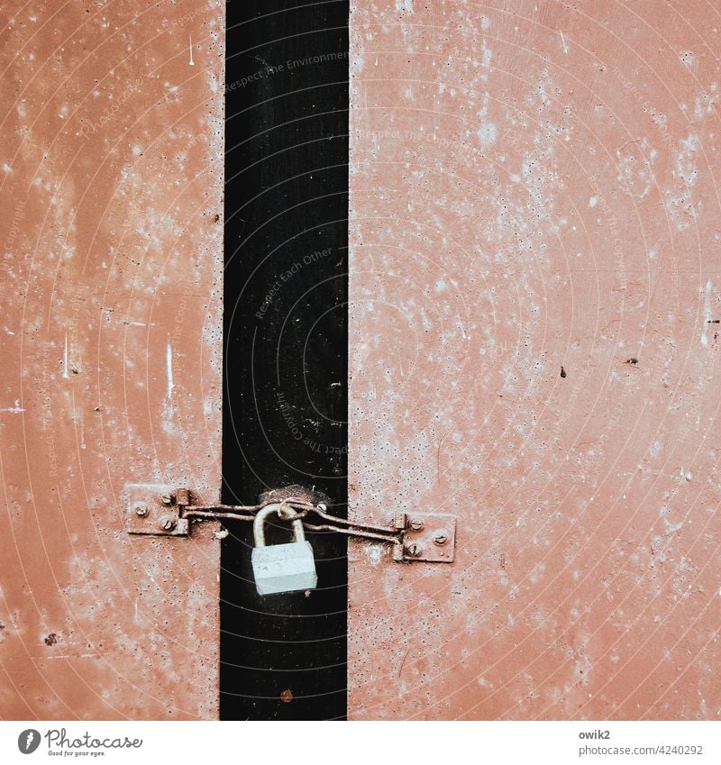 Russian technology Lock Padlock Old door reddishly Tool Shed Safety faded Close-up Ravages of time Transience Exterior shot Metal Simple Historic Tin Smelter