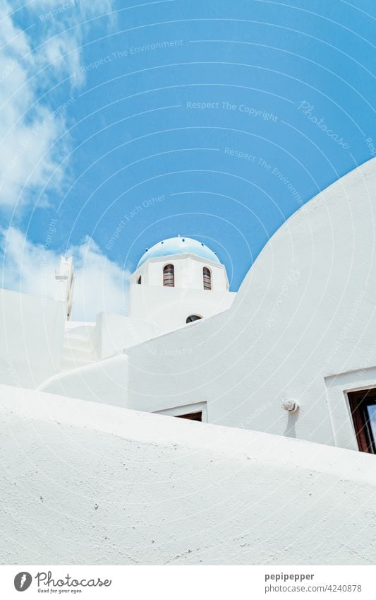 Santorini Greece Exterior shot Colour photo Blue Island Ocean Mediterranean sea Cyclades the Aegean Deserted Caldera Village Beautiful weather White Day Church