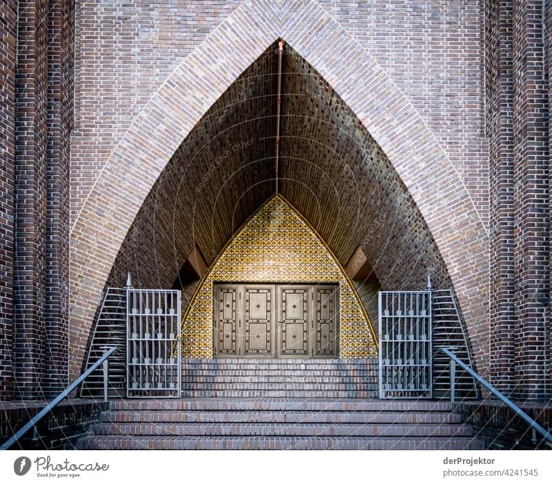 Gate of the church at Hohenzollernplatz Central perspective Deep depth of field Contrast Light Day Deserted Exterior shot Multicoloured Colour photo Berlin Town