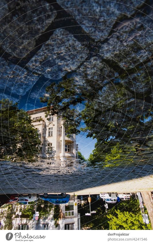 Reflection of residential house in a puddle in Berlin Urbanization Cool (slang) Capital city Copy Space right Copy Space left Copy Space middle