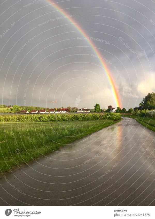 Between heaven and earth Weather Phenomenon Rainbow Sky Earth Bridge Prismatic colors Hope symbol treasure hunt Belief Homosexual Freedom Clouds