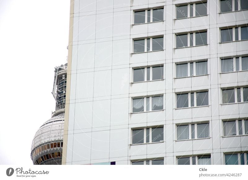 Berlin television tower with prefabricated building Television tower Berlin TV Tower apartment building Alexanderplatz Architecture Landmark Sky Capital city