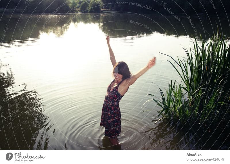 Passed! Carrier of the golden seahorse! Beautiful Trip Young woman Youth (Young adults) Arm 18 - 30 years Adults Nature Beautiful weather Lakeside Summer dress