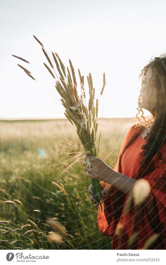 Woman picking flowers Spring holding Bouquet Nature Natural Authentic Caucasian Colour photo caucasian background hand bouquet woman spring female bunch