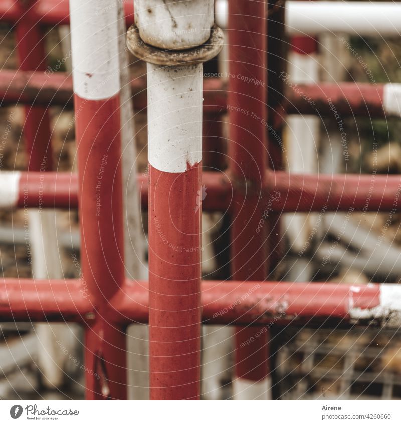 Please go away! Protective Grating Roadblock barrier fence obstructed Closed Protection Testing & Control Watchfulness Safety White Red Loosen dismantle Open