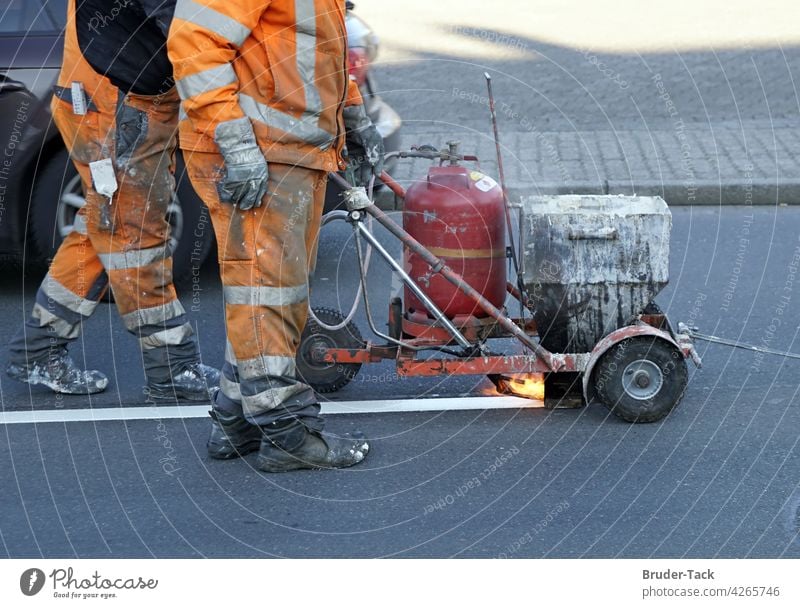 Ground marking work Ground markings marking works Road marking Lane markings label Street Asphalt Transport Traffic infrastructure Signs and labeling