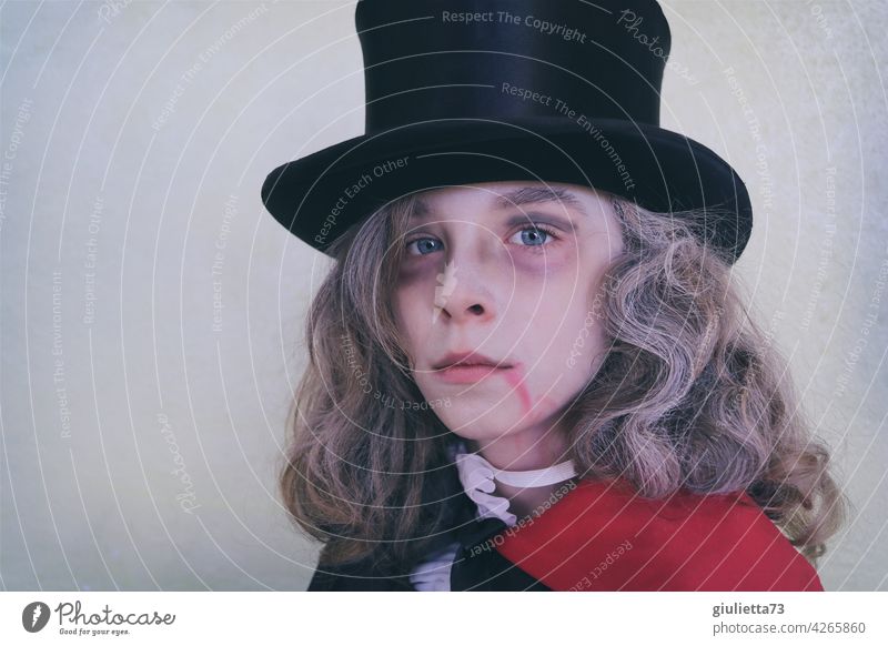 Dracula's son | boy in vampire costume for Halloween portrait Hallowe'en Son Boy (child) Carnival carnival Costume Carnival costume Dress up Long-haired Hat