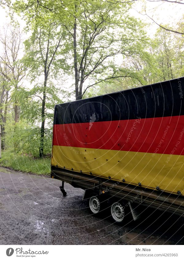 German Forest Lanes & trails trees Tree Trailer Parking lot woodland car park forest path black red gold Germany German Colours German flag turned off Ensign