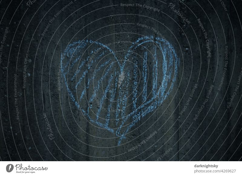 Blue chalk heart on a concrete wall childish motif Heart warm Love Macro (Extreme close-up) wise Valentine's Day Sand Heart-shaped symbol emotional crayon