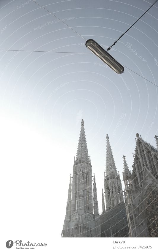 Votivkirche ethereal City trip Cloudless sky Beautiful weather Vienna Austria Church Dome Architecture Gothic period Neogothic Street lighting