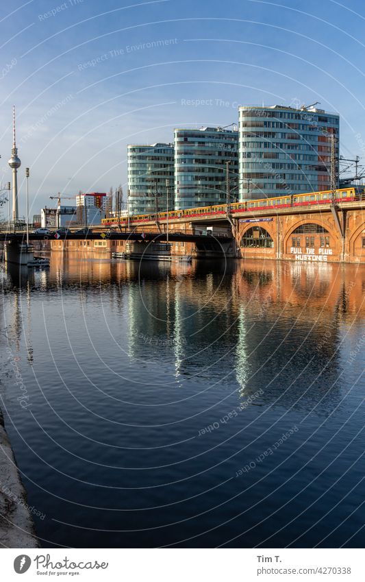 the Spree with S-Bahn and television tower Berlin Television tower Commuter trains Berlin TV Tower Capital city Landmark Architecture Downtown