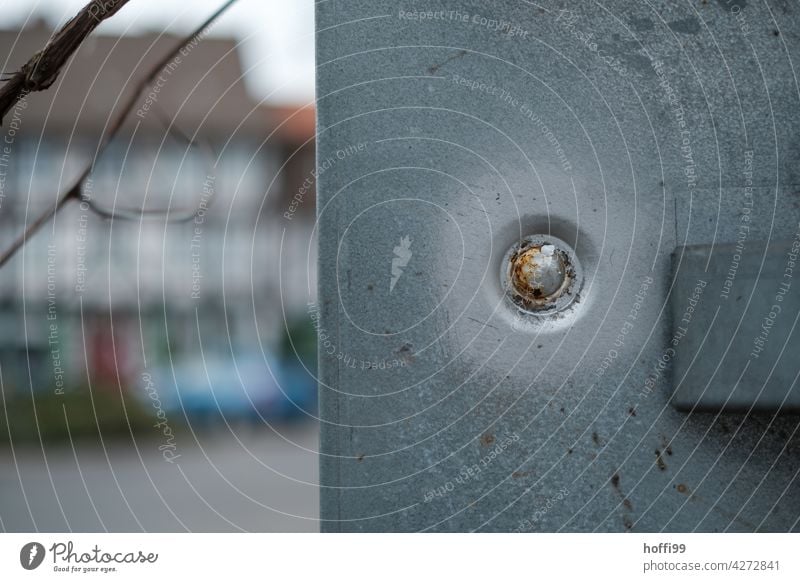 Screw eye with metal nose against blurred background Things with a face Eyes Face Metal Abstract Light Shadow Rod