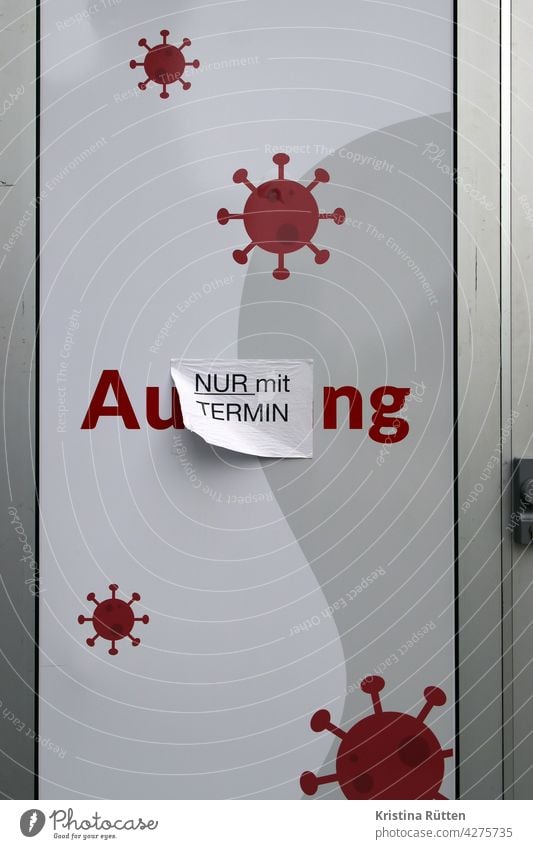 only with appointment - note at the exit of the corona test center Date Piece of paper door Way out Test Center test site coronavirus Virus COVID covid-19