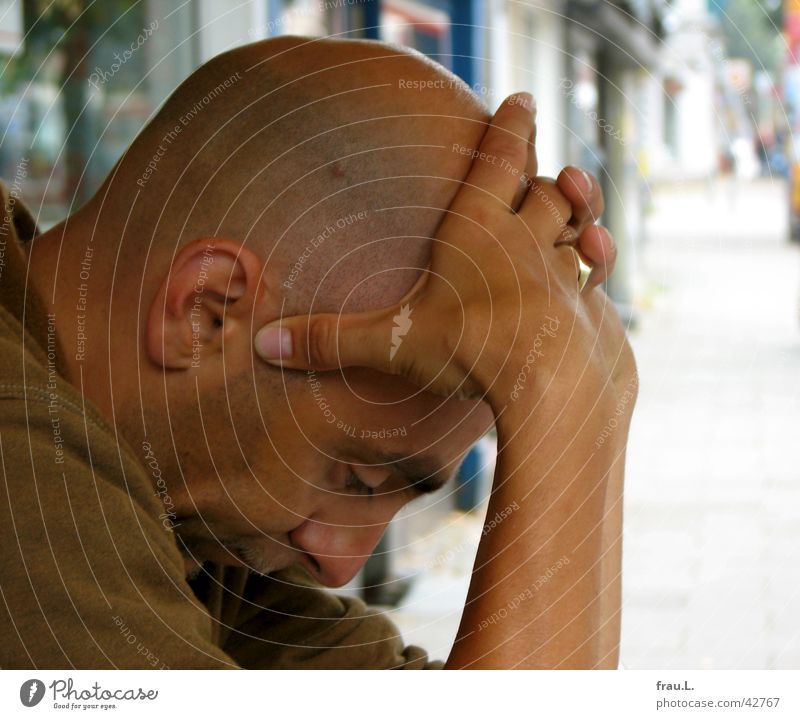 read Face Reading Gastronomy Man Adults Hand Newspaper Magazine Town Street Bald or shaved head Concentrate Café Shaven Morning Silhouette portrait Profile