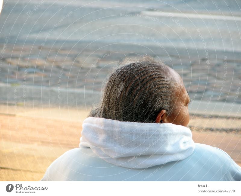 wait for the bus Woman Gray Bus stop Hair and hairstyles portrait Braids Senior citizen Human being Wrinkles Rag Wait Street Female senior