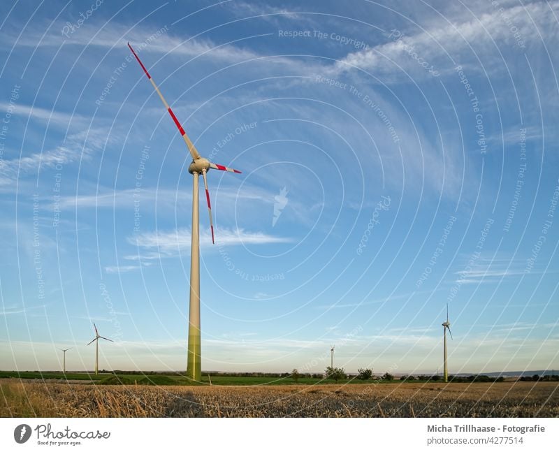 Wind turbines in the landscape windmills Wind energy plant Renewable energy Technology Energy industry Agriculture sustainability Electricity stream