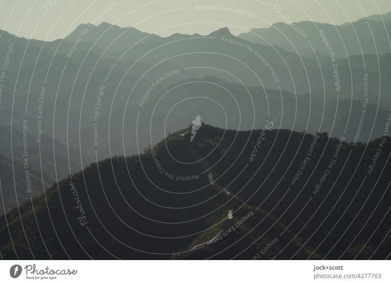 rangelands Panorama (View) Silhouette Structures and shapes China Subdued colour Gradation Mountain range Natural phenomenon Inspiration Above Great wall