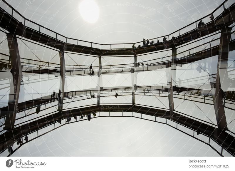 upside down | lookout tower in the cloudless sky Lookout tower Tower Architecture Double exposure Back-light Silhouette treetop path Abstract