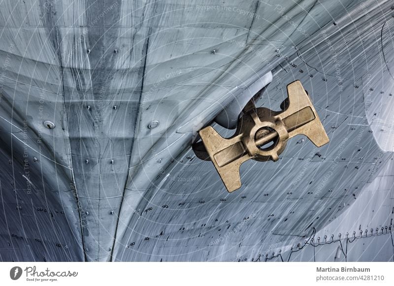 Gold colored anchor of a historic aircraft carrier, close up Aircraft carrier Close-up San Diego California transportation Transport ship Vessel golden USA