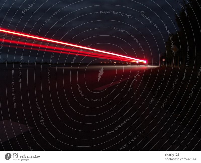 Trace of light Night Dark Black Rear light Red Driving Tracer path Transport Car Street Lamp