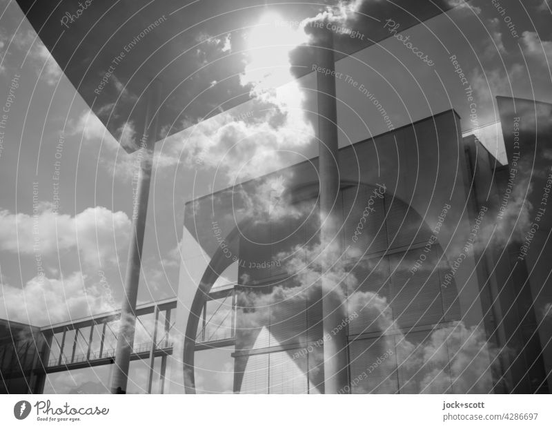 high house in the clouds Marie-Elisabeth-Lüders-House Modern architecture parliament building Style Column Double exposure Downtown Berlin Facade Footbridge