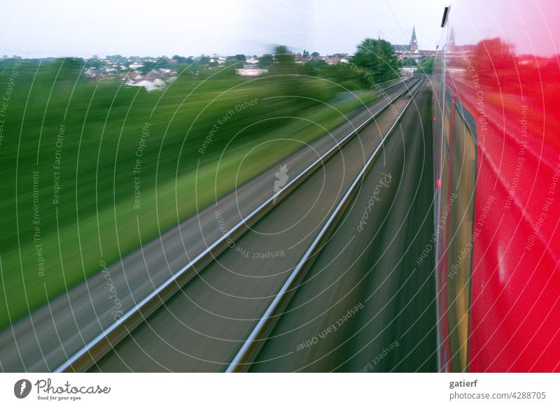 Ride into the morning on a regional train Regional railroad in the morning Speed Exterior shot Landscape Morning Dawn Colour photo Deserted