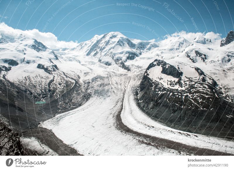 View of the second largest glacier in the Alps, the Gorner Glacier / Zermatt, Switzerland Mountain Peak Nature Sky Matterhorn Clouds Exterior shot Deserted