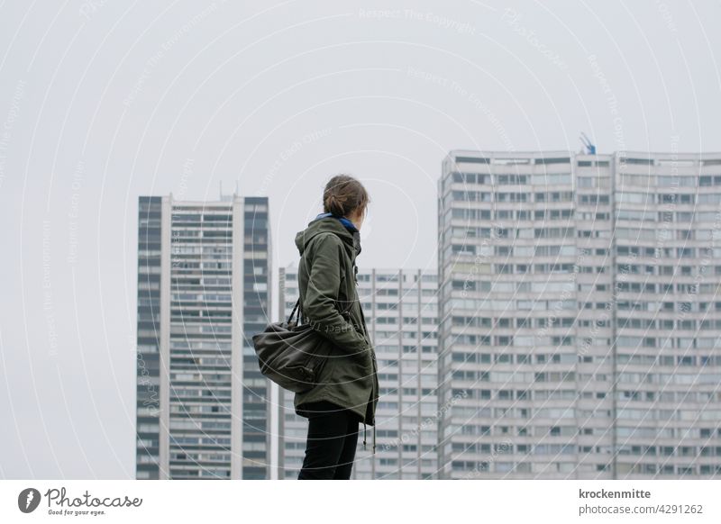 Paris - a woman looks towards an apartment complex in the 15th arrondissement Europe Town House (Residential Structure) Architecture Exterior shot Building