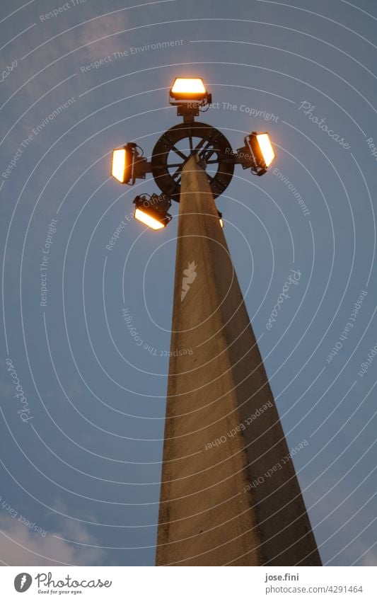 Large concrete pole spotlight, floodlight Concrete stake Floodlight Light Illuminate Sky Twilight Evening Airplane ship Ferry technique Electronic Harbour