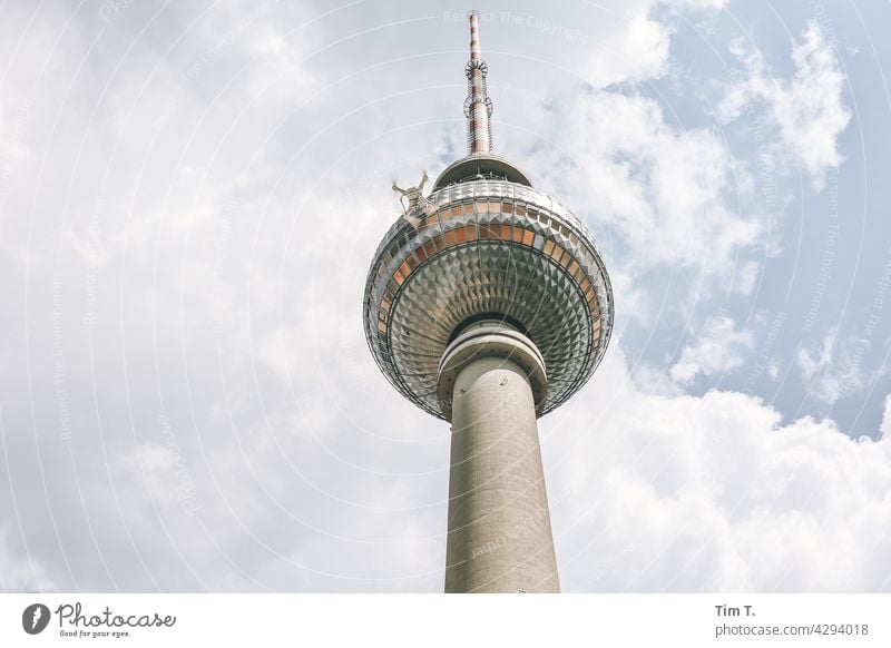 a DJI drone at the TV tower Television tower Alexanderplatz Upward Berlin TV Tower Architecture Landmark Capital city Tourist Attraction Downtown Berlin Sky