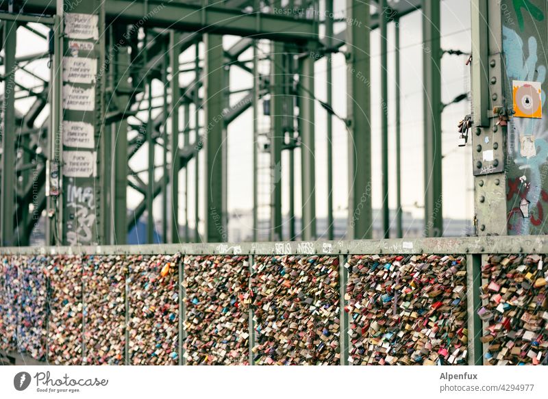 Schloßallee Padlock Love Love padlock Together Loyalty Exterior shot Romance Relationship Happy Lock Sympathy Emotions Deserted Infatuation Bridge Colour photo