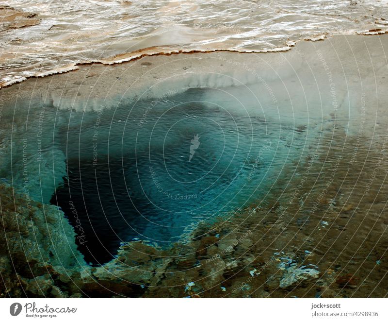 volcanic crater filled with water Nature volcanism geological Icelandic Geology Green Turquoise naturally Volcano Water background Volcanic Hollow depth