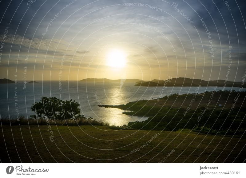 wide angle sundown Far-off places Landscape Clouds Horizon Beautiful weather coast Pacific Ocean Island Exotic Warmth Romance Tropical Evening sun Silhouette