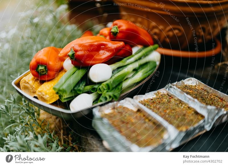 vegetarian barbecue dish with grilled cheese outdoors backyard bell pepper cooking cookout corn corn on the cob day delicious food food and drink grilling