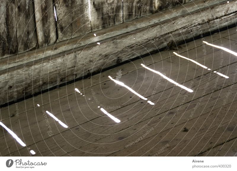 dimly lit Deserted Bridge Wooden bridge Ground Wooden floor Bridge railing Sign Characters Line Stripe Point fissure Slit Joist Old Brown White Thrifty