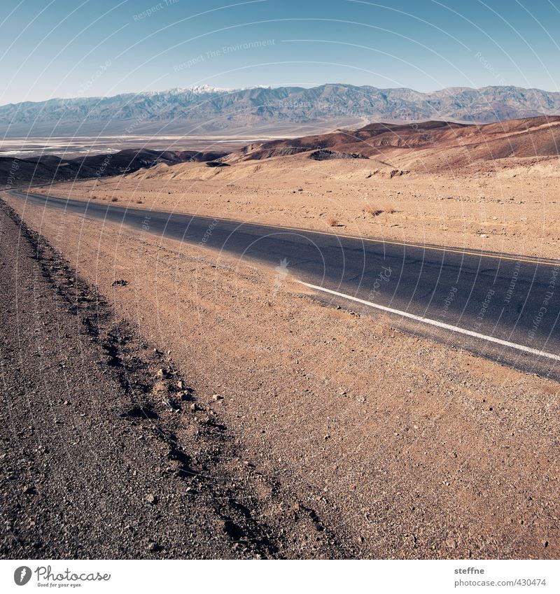 Desert road, Death Valley. Cloudless sky Beautiful weather Mountain Street Hot Loneliness Stony Colour photo Exterior shot Copy Space top Copy Space bottom Day