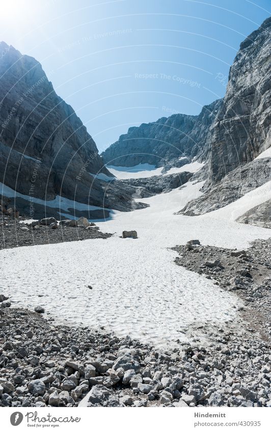 blue ice Environment Nature Landscape Sky Cloudless sky Sun Summer Climate change Weather Beautiful weather Snow Warmth Rock Alps Mountain Berchtesgaden Alpes