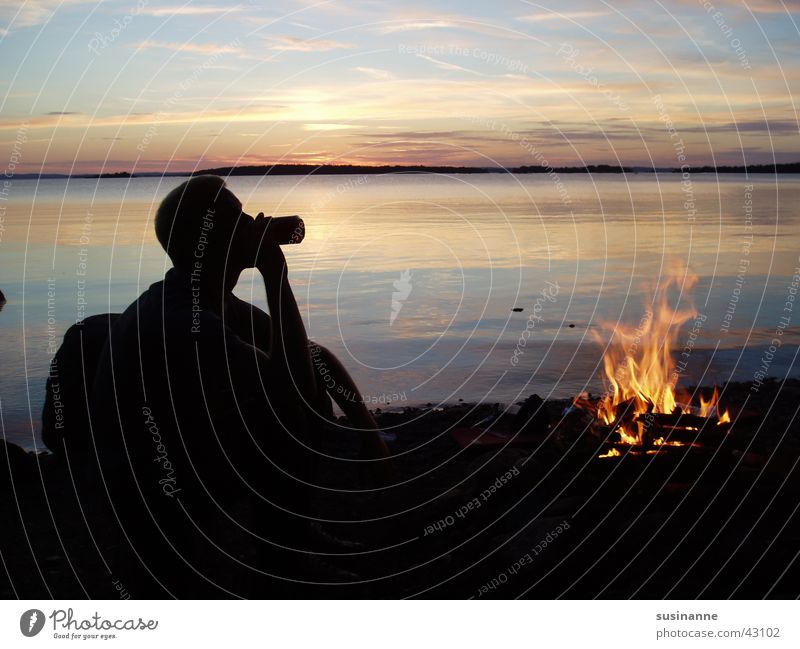 beer evening Sunset Lake Beer Man Vättern lake Fireplace Sit Sweden