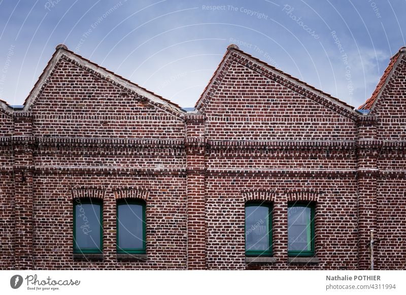 Old factory in red bicks building industry industrial manufactory old brick sky blue window Factory Industry Brick Window Industrial plant Wall (barrier) Facade