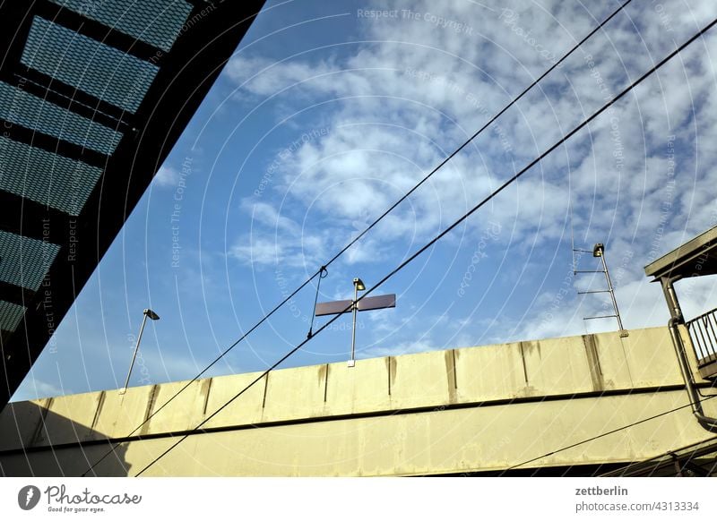 Station with overhead line Train station Platform Rail transport Roof Overhead line electrification Lantern Lamp Transport Worm's-eye view Traffic route