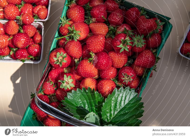 Macro of Fresh strawberries strawberry summer ripe delicious macro nutrition tasty food flatlay diet red sweet farm picking nutritious garden top view flat lay