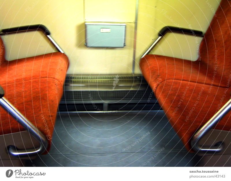 DB's regional railway from the inside Regional railroad Bench Yellow Gray Dark Blur Washed out Style Transport regionally Germany Railroad db Seating Orange