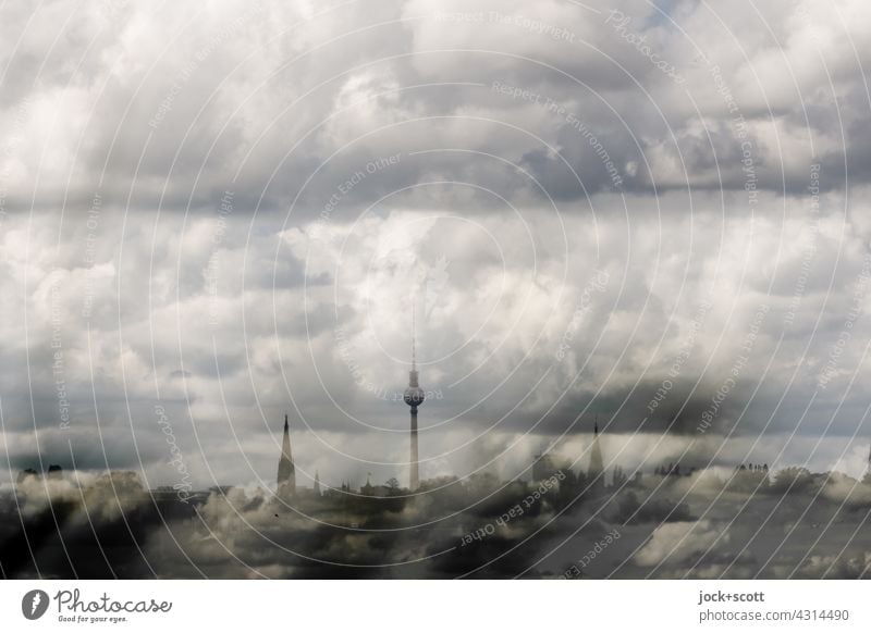 368.03 m landmark + lots of air and clouds Berlin TV Tower Landmark Cloud formation Perspective Panorama (View) Sky over Berlin Background picture Silhouette