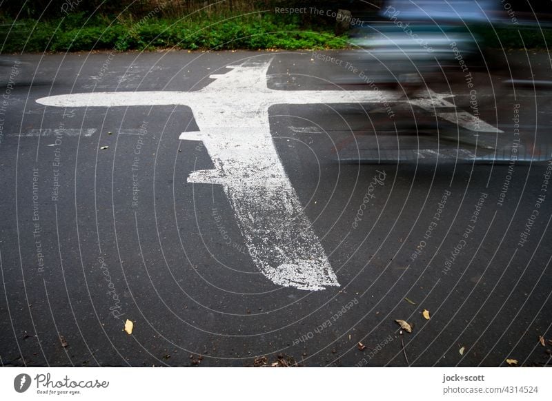 far away | or fast natural regeneration Pictogram Airplane Lanes & trails Street Cycling motion blur Speed Long exposure Street art Berlin Mobility