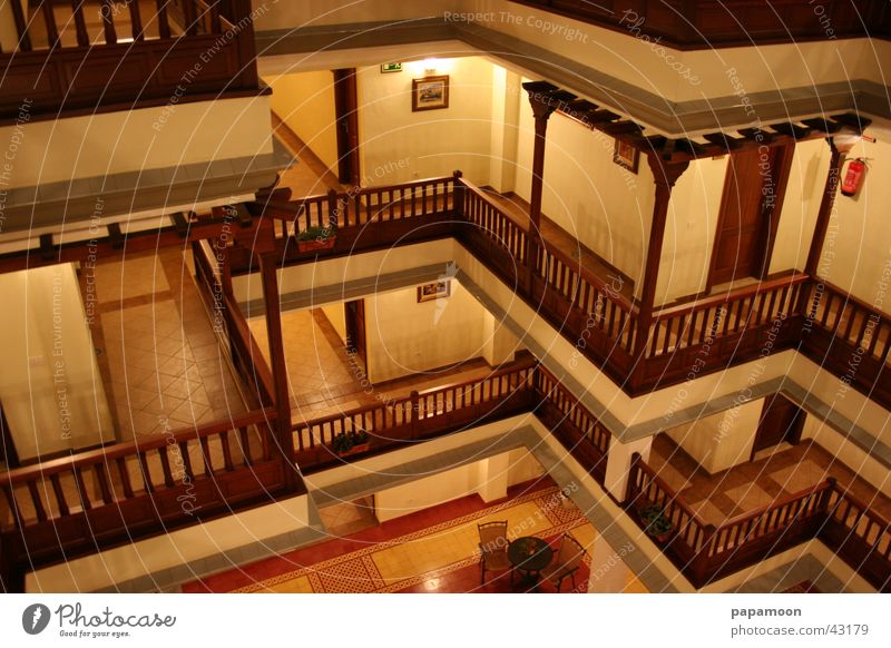 nightview Balcony Light Night shot Long exposure Moody Yellow Architecture Interior courtyard Corridor