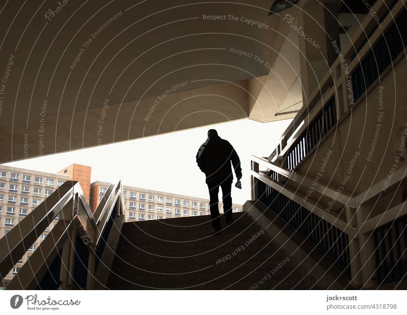 Man takes the stairs from the park at the TV tower Silhouette Back-light Structures and shapes Going Lanes & trails Pedestrian Architecture Human being