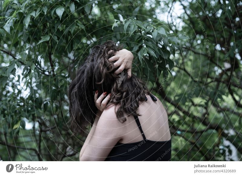 desperate woman in the forest Emotions emotion Woman Girl pretty Sadness Hair and hairstyles Beauty & Beauty depression sad Brunette brown hair on one's own