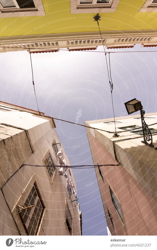 Houses in the Alfama, Lisbon Old town House (Residential Structure) Portugal nobody Facade Characteristic Copy Space morbid Derelict Balcony Yellow Gray Colour