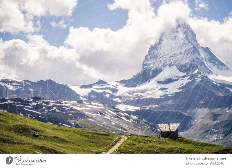 chapel with matte horn view Harmonious Vacation & Travel Tourism Trip Adventure Far-off places Freedom Mountain Hiking Landscape Summer Climate Grass Hill Rock